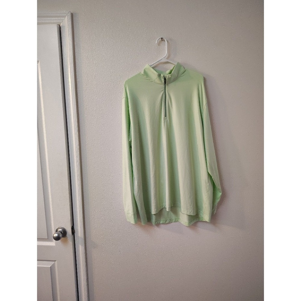 Greg Norman Play Dry Mens XXL‎ Quarter Zip Pullover Mint Green Stripe Golf Shirt